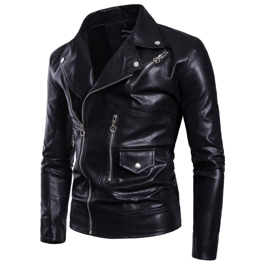Men's Motorcycle Multi Zip Leather Coat - Image 2