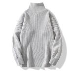Fashion Half Cardigan Loose Sweater Vertical Sunken Stripe Pullover - Image 8
