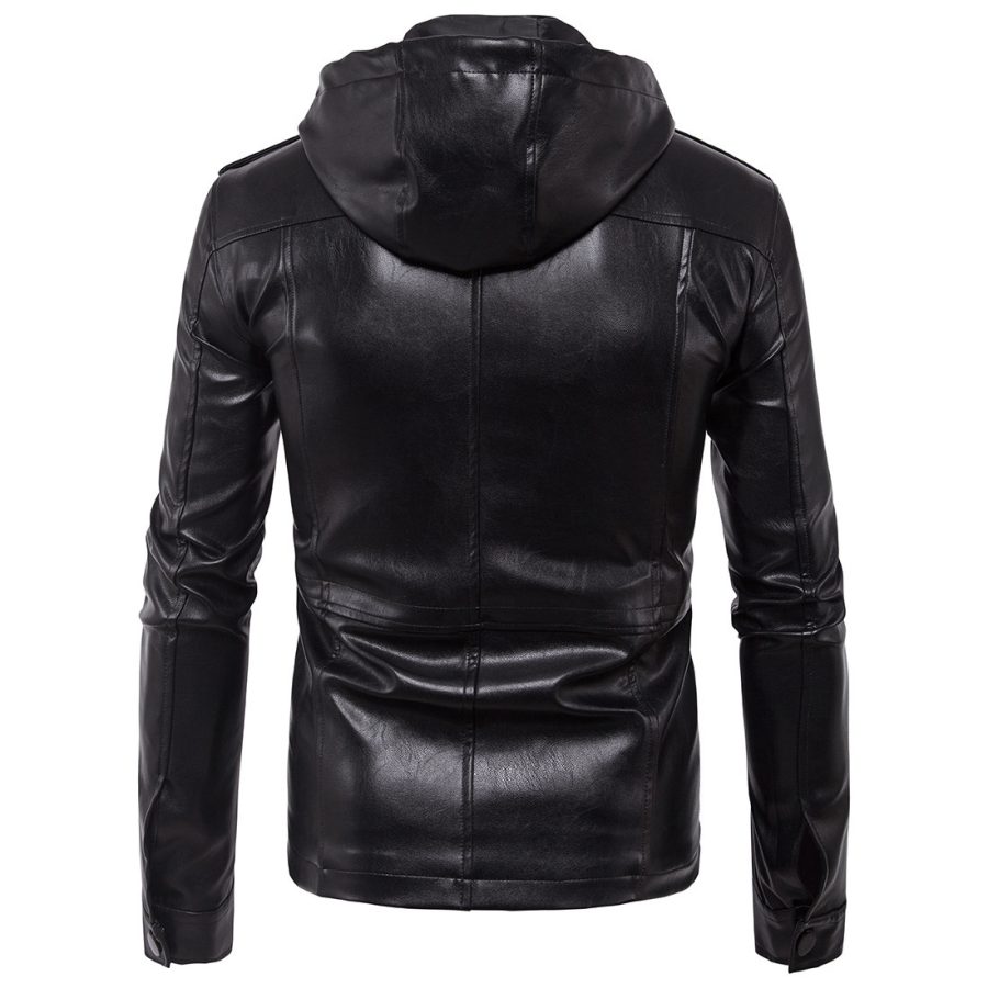 New European And American Men's Motorcycle Hooded Leather Jacket - Image 4