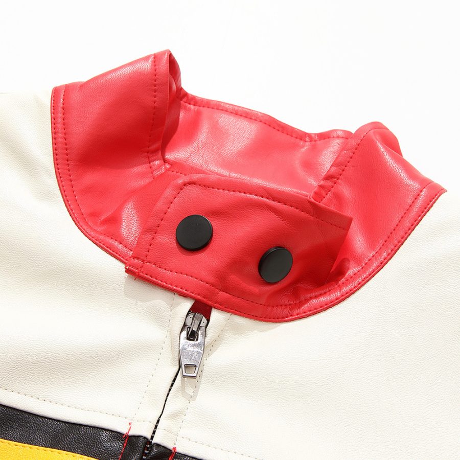 Men's Colorblock Stitching Zipper Stand Collar Leather Jacket - Image 5