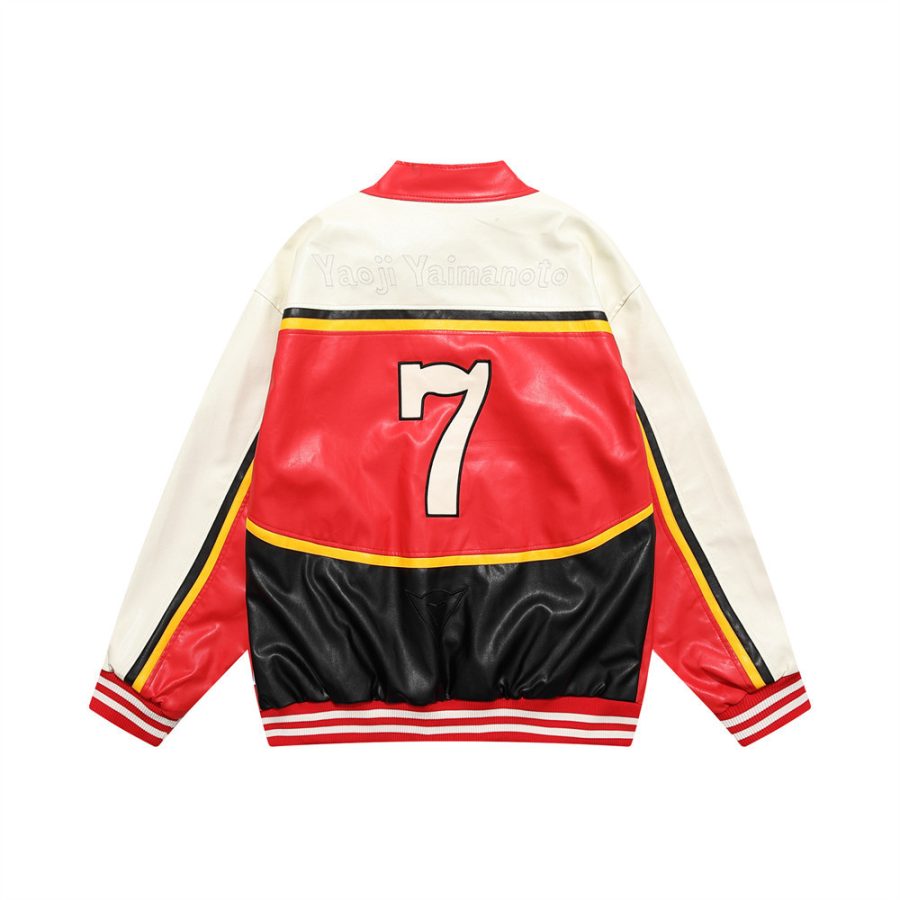 Men's Colorblock Stitching Zipper Stand Collar Leather Jacket - Image 3