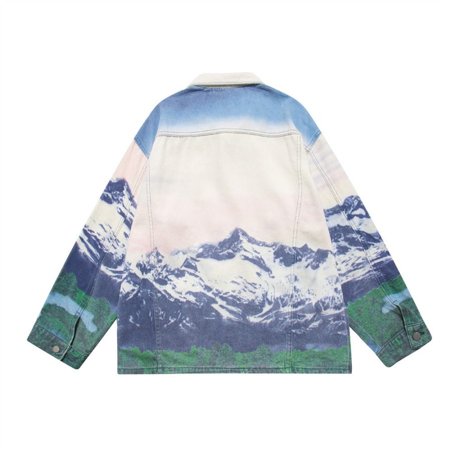 Men's Loose Casual Full Print Landscape Snow Mountain Pattern Jacket - Image 2