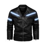 Reflective Strips Fashion Plus Velvet Youth Leather Jacket For Motorcycles - Image 2