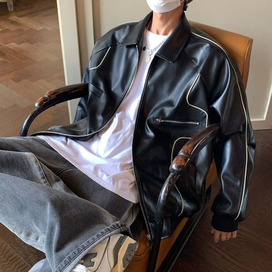 Men's Temperament Zipper Fashion Lapel Leather Coat - Image 4