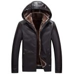 Winter New Style Plush Wool Men's Hooded Thick Plus Velvet PU Leather Leather Jacket - Image 4