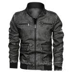 Men's Lapel Solid Color 3D Pu Leather Jacket - Image 5