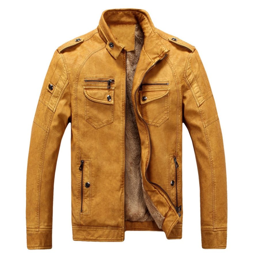 Leather Jacket Plus Velvet Washed Retro Leather Jacket - Image 9