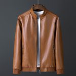 Stand Up Collar Casual Spring And Autumn Leather Jacket