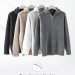 Fashion Half Cardigan Loose Sweater Vertical Sunken Stripe Pullover - Image 9
