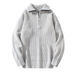 Fashion Half Cardigan Loose Sweater Vertical Sunken Stripe Pullover - Image 2