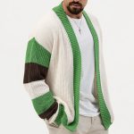 Loose Contrast Color Woolen Cardigan Jacket - Image 4