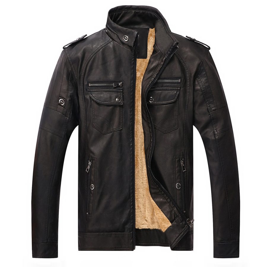 Leather Jacket Plus Velvet Washed Retro Leather Jacket - Image 5
