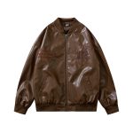 PU Faux Leather Loose Baseball Jacket For Men And Women - Image 3