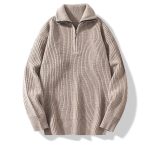 Fashion Half Cardigan Loose Sweater Vertical Sunken Stripe Pullover - Image 5