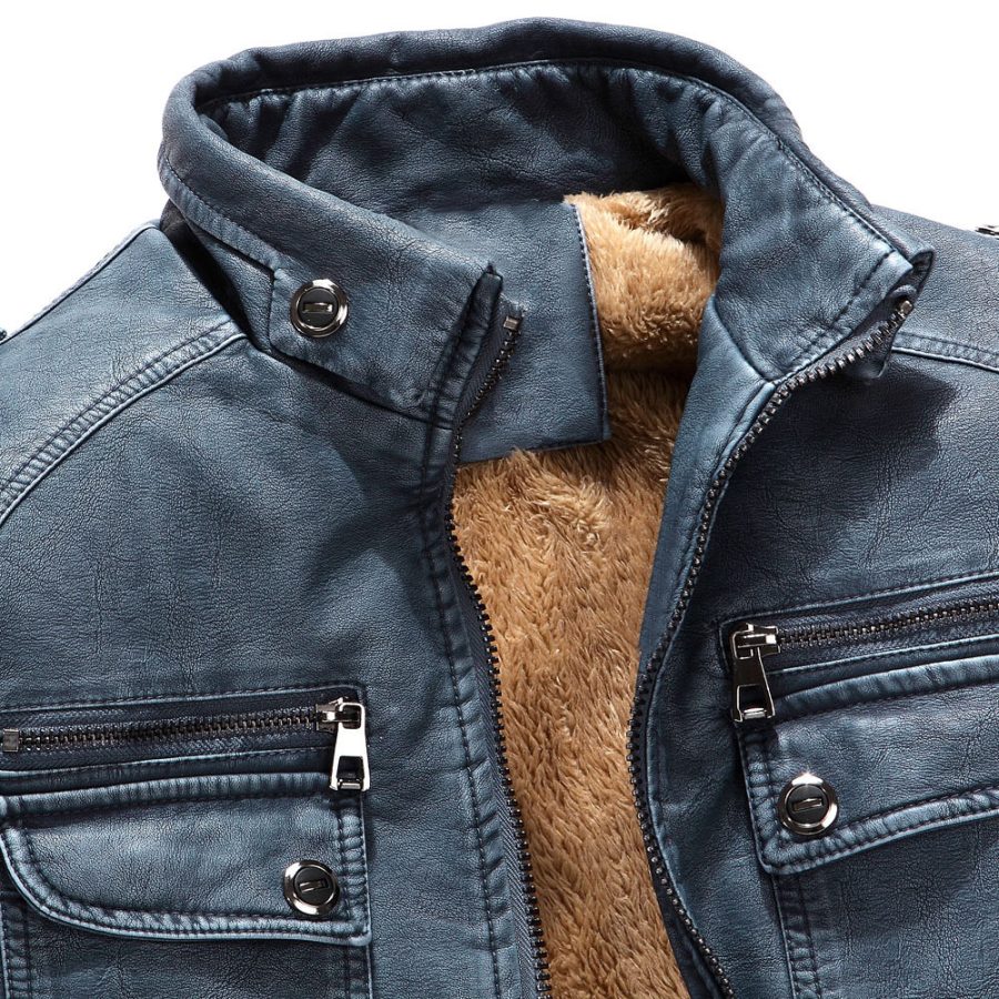 Leather Jacket Plus Velvet Washed Retro Leather Jacket - Image 8