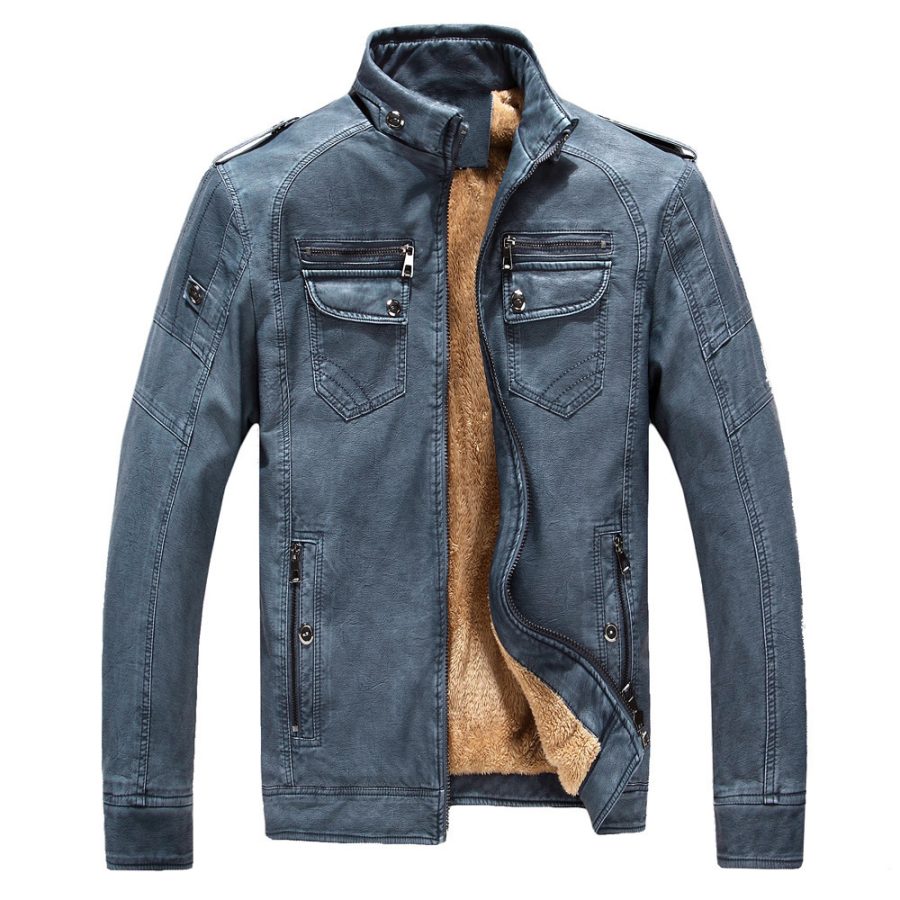 Leather Jacket Plus Velvet Washed Retro Leather Jacket - Image 4