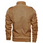 Men's Lapel Solid Color 3D Pu Leather Jacket - Image 6